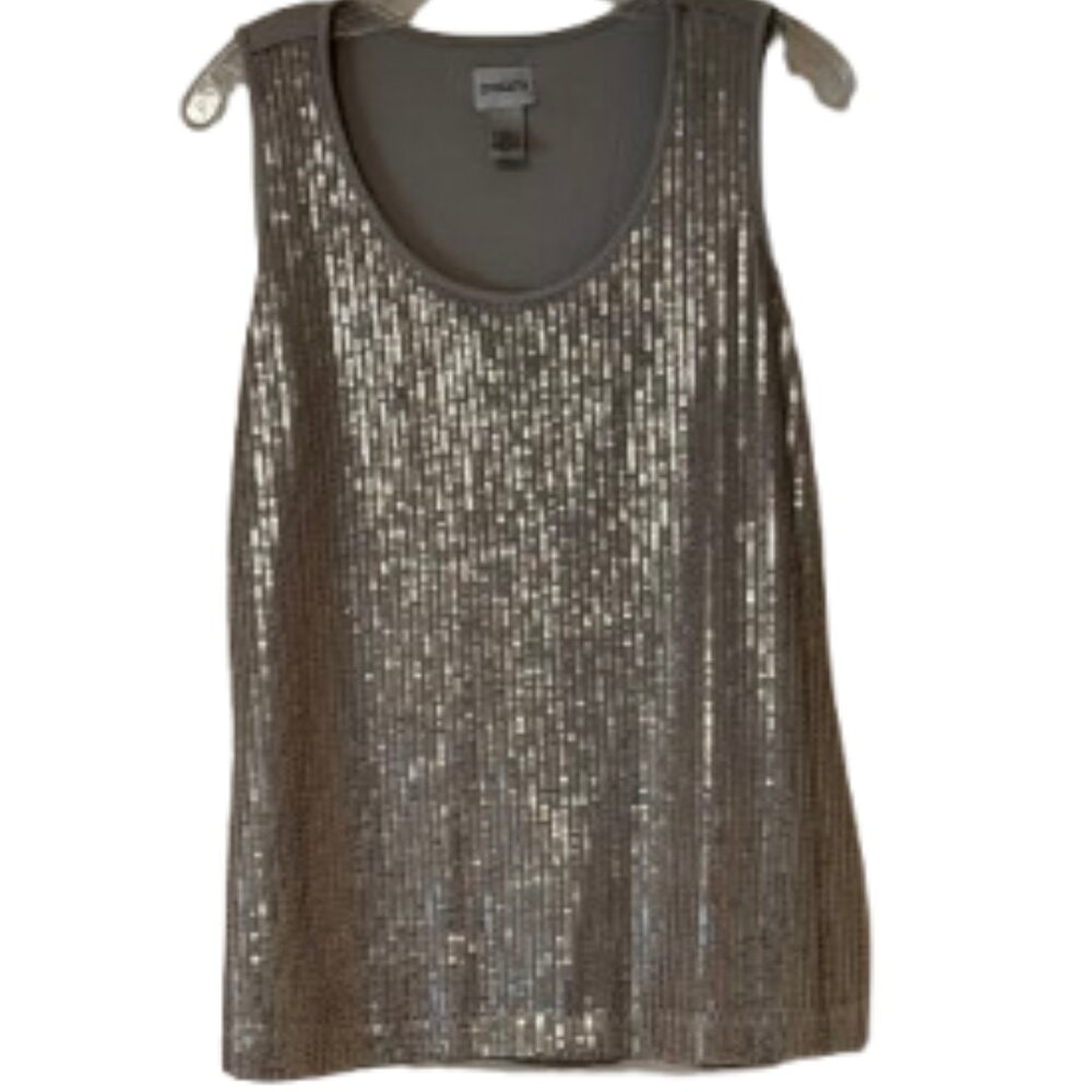 Chico's Taupe Sequin Front Sleeveless Blouse - Size 1